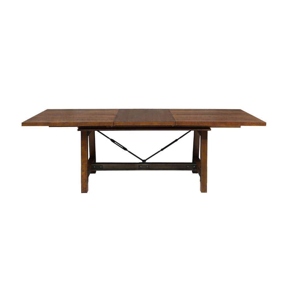 Industrial V-Shape Stretchers Extendable Dining Table in Brown