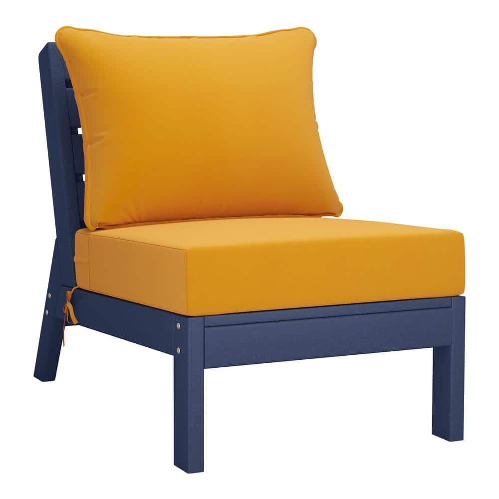 Birchwood Outdoor Patio Deep Seating HDPE Armless Lounge Chair in Navy Blue with Yellow Cushions price history on PriceWatchPro