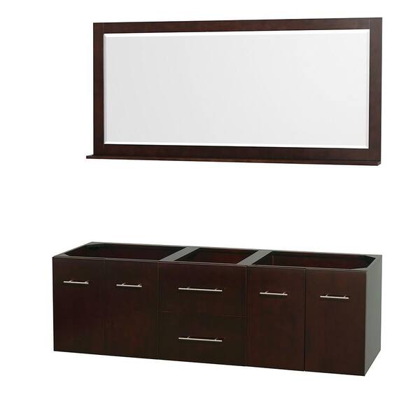 Wyndham Collection Centra 71 in. Double Vanity Cabinet with Mirror in Espresso