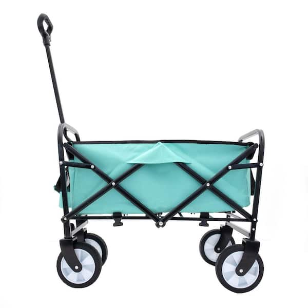 2 cu. ft. Steel Frame Outdoor Garden Cart Support 225 lbs. Waterproof Fabric Folding Wagon With Fixed Belt, Cyan