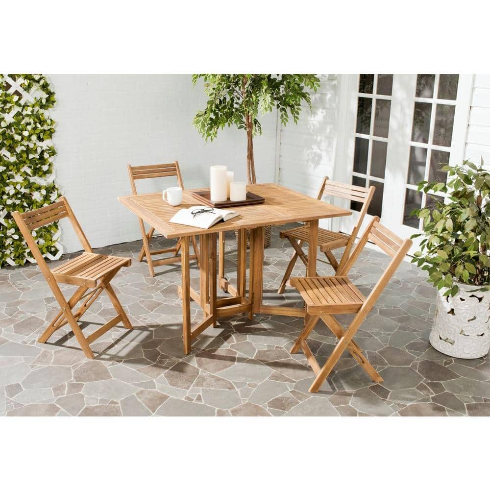 Safavieh Arvin Teak Brown 5 Piece Wood Outdoor Dining Set Pat7001a The Home Depot - Mantega Faux Wood Folding Patio Dining Table Project 62
