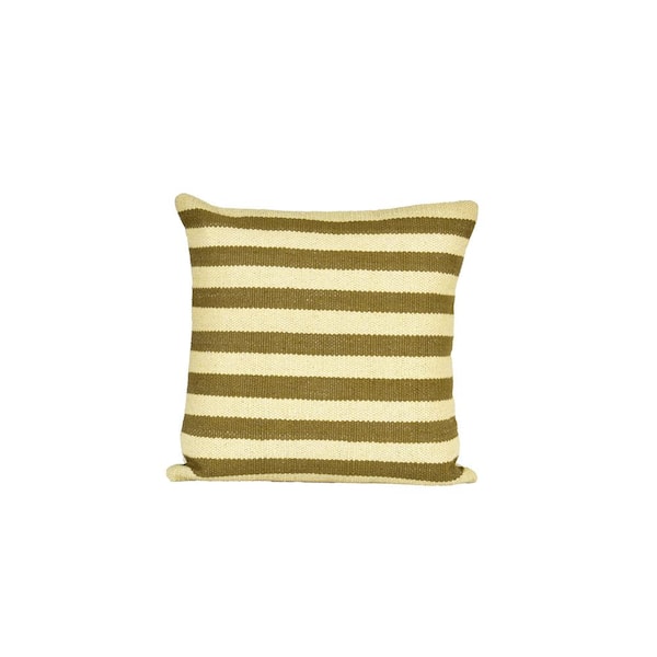 SPITIKO HOMES Sweet Corn/Army 100% Cotton Pillow Cover with Insert 18 in. x 18 in.