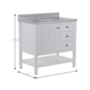 Lanceton 37 in. W x 22 in. D x 39 in. H Single Sink  Bath Vanity in White with Pulsar Engineered Solid Surface Top