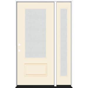 Legacy 51 in. x 80 in. 3/4 Lite Rain Glass RHIS Primed Linen Finish Fiberglass Prehung Front Door with 12 in. SL