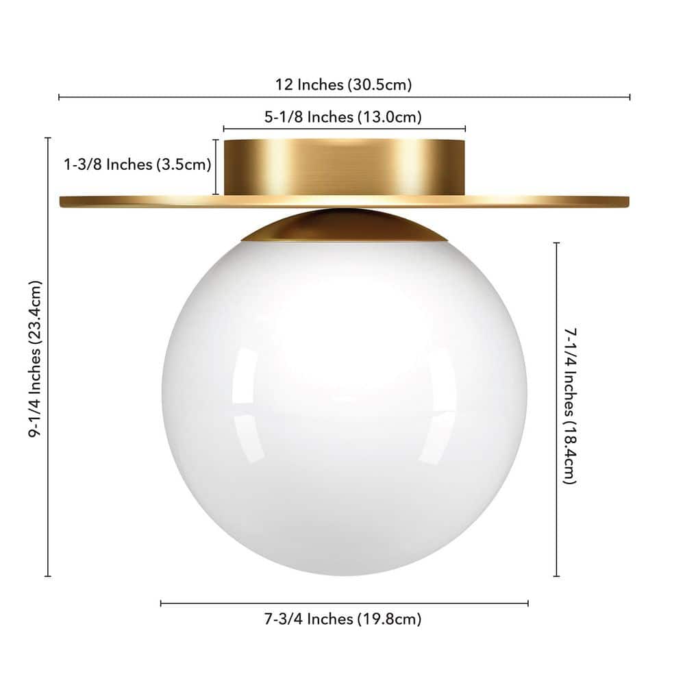 12" Brushed Brass Flush Mount with Milk Glass Globe Shade