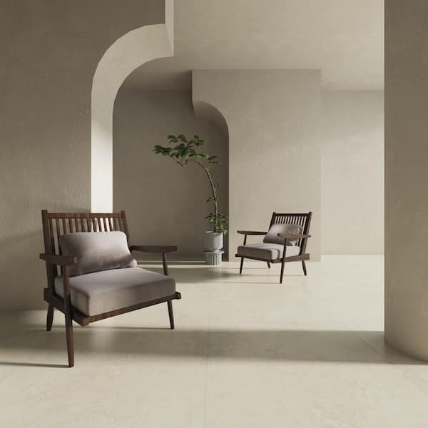 American EcoStone Cross-Cut Ivory 24 in. x 48 in. Matte Travertine Look Porcelain Floor and Wall Tile (16 sq. ft./Case)