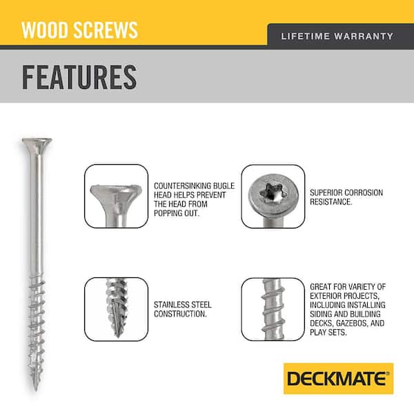 DECKMATE #10 x 3 in. Torx Flat-Head Stainless Steel Wood Deck Screws 1 lb.-Box (60-Piece)