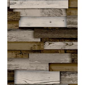Rustic Wood Walnut Paper Peel and Stick Non-Woven Wallpaper Roll