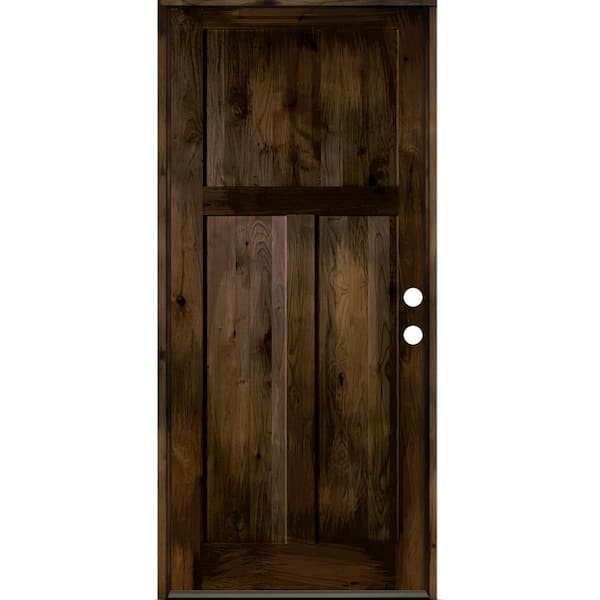 Krosswood Doors 42 in. x 96 in. Rustic Knotty Alder 3-Panel Left-Hand/Inswing Black Stain Wood Prehung Front Door