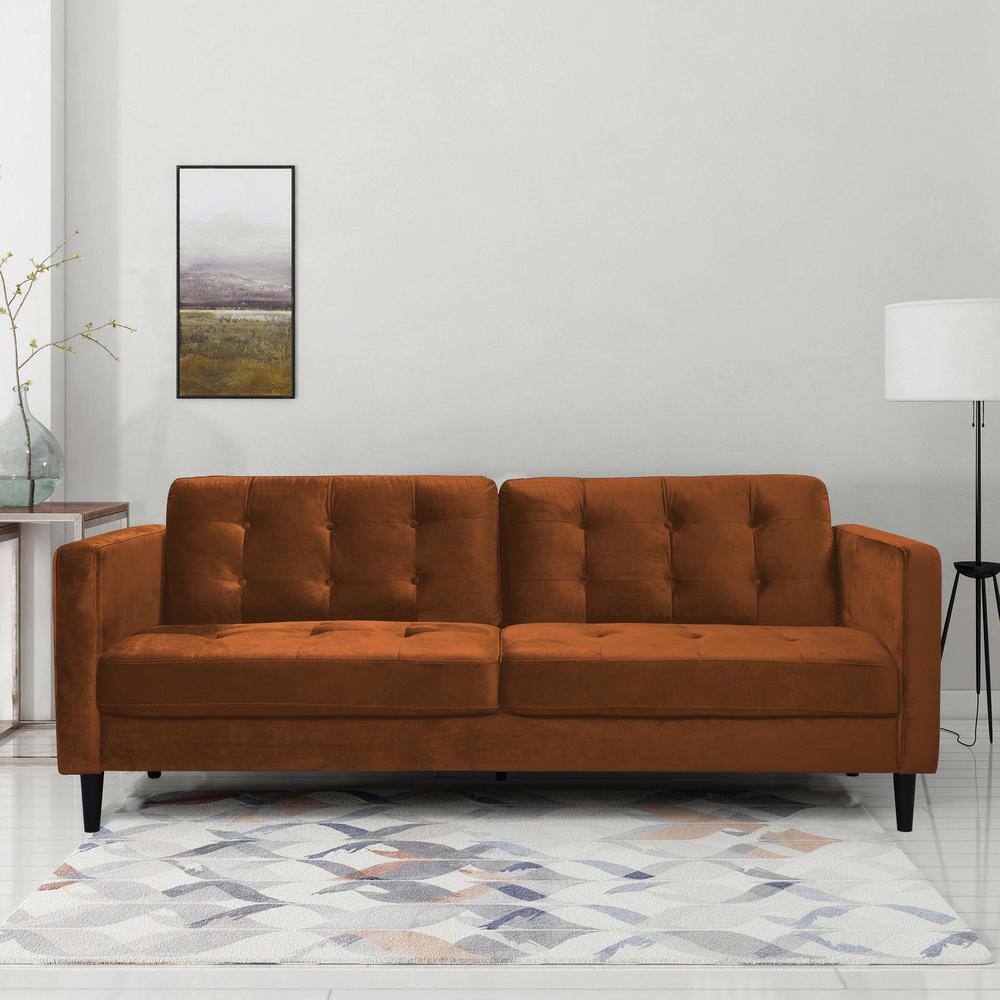 MINIMORE Kaci 79.1 in. W Square Arm Velvet Mid-Century 3-Seat Straight ...