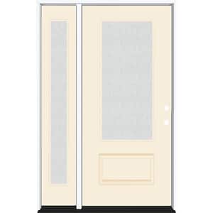 Legacy 53 in. W. x 80 in. 3/4-Lite Rain Glass LHIS Primed Linen Finish Fiberglass Prehung Front Door with 14 in. SL