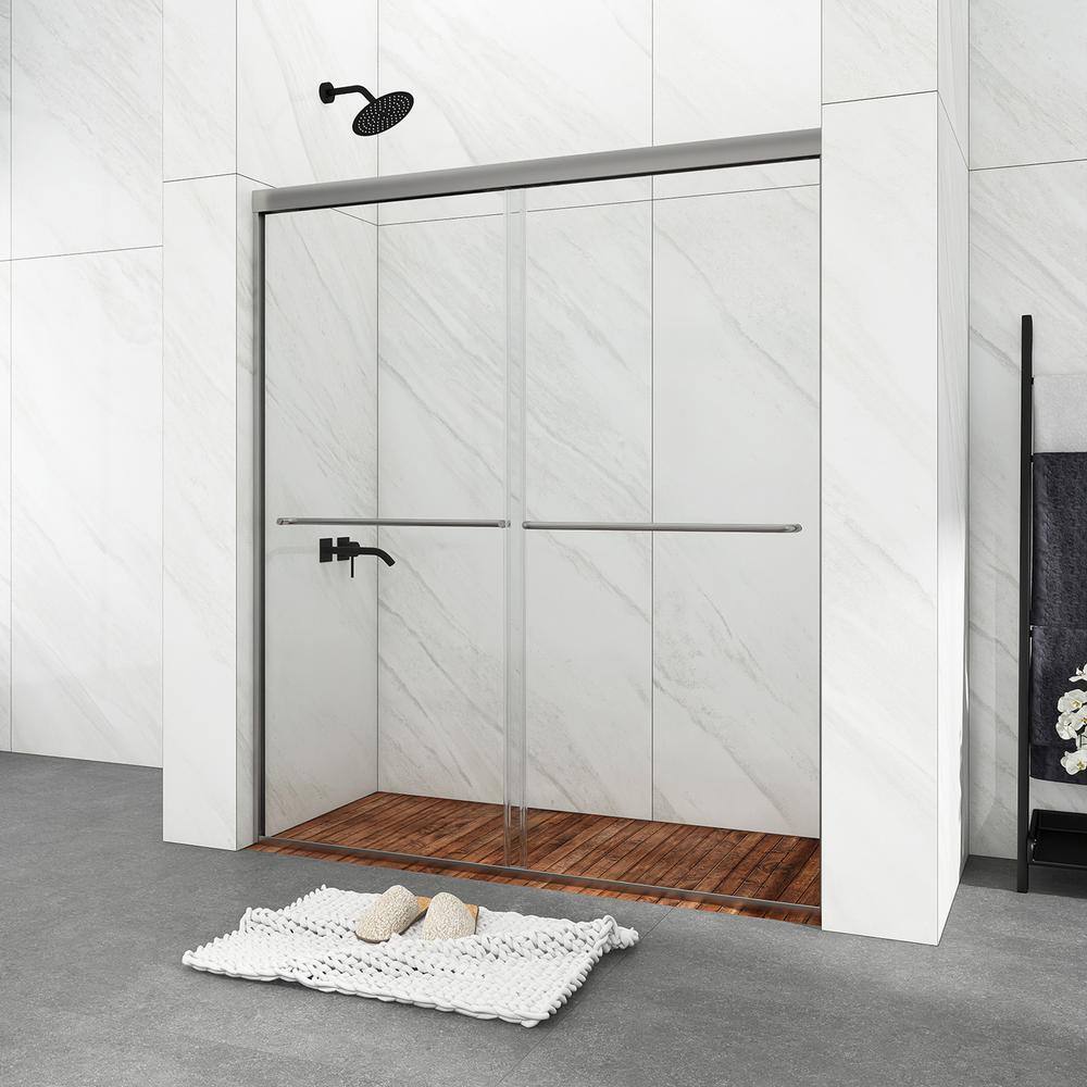 54 in. Chrome Framed Double Sliding Shower Door with Clear Glass