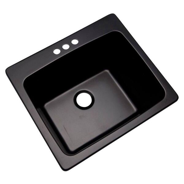 Mont Blanc Wakefield Dual Mount Natural Stone Composite 25 in. 3-Hole Single Bowl Utility Sink in Black