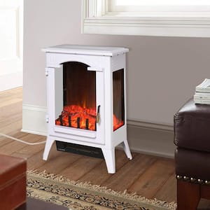 16.5 in. Freestanding Electric Fireplace Stove Electric Fireplace Heater in Cream White with Overheating Protection