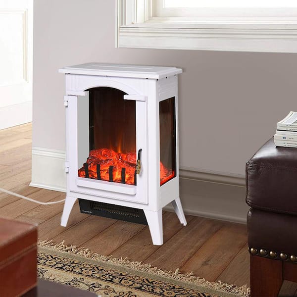16.5 in. Freestanding Electric Fireplace Stove Electric Fireplace Heater in Cream White with Overheating Protection