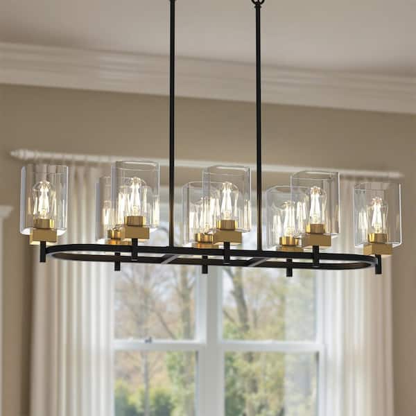 Emeritpro 8-Light Black and Gold Linear Chandelier with