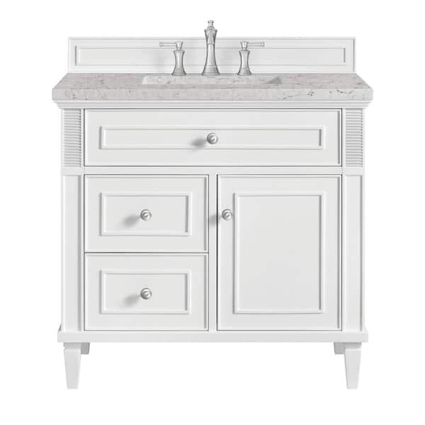 James Martin Vanities Lorelai 36.0 in. W x 23.5 in. D x 34.06 in. H Single Bathroom Vanity in Bright White with Eternal Jasmine Pearl Top