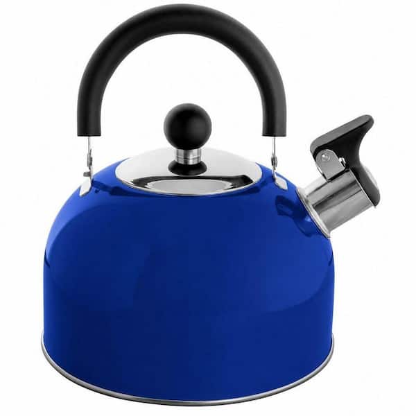 6-Cup Blue Stainless Steel Stovetop Kettle for Gas and Induction Tops, 2 qt. Whistling Tea Kettle, Cool-Touch Handle