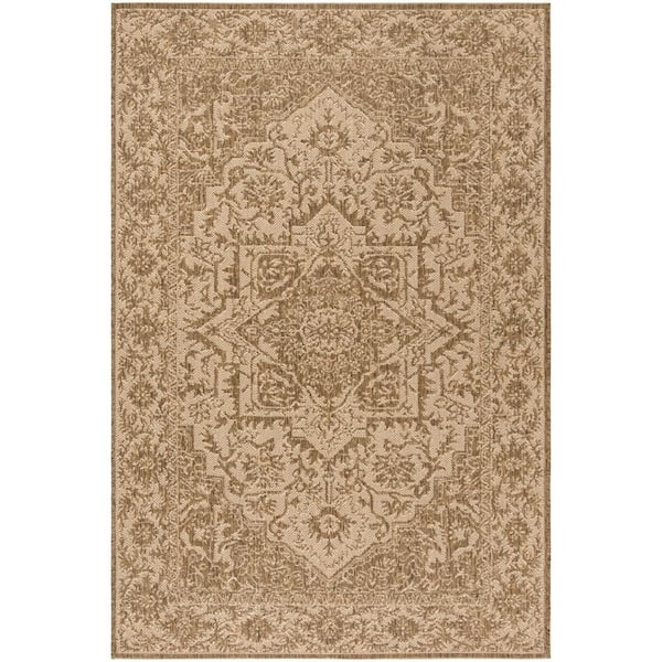 Linden Cream/Beige 7 ft. x 9 ft. Floral Medallion Border Indoor/Outdoor Area Rug
