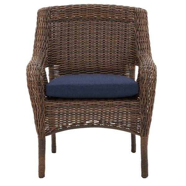 Hampton Bay Cambridge Brown Stationary Resin Wicker Outdoor Dining Chairs with CushionGuard Blue Cushions Chairs 6 Pack 65 7148B7 Chr