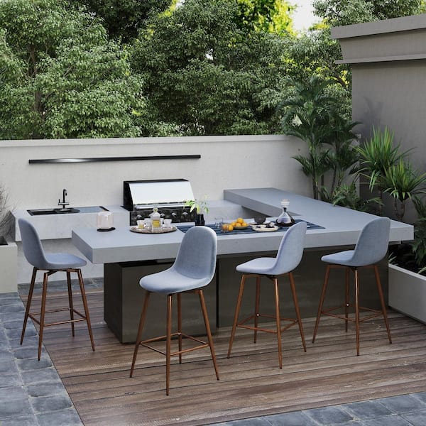Charlton Stone Grey Fabric 26 in. Counter Height Swivel Bar Stool with Walnut Metal Legs and Curved Seat (Set of 4)
