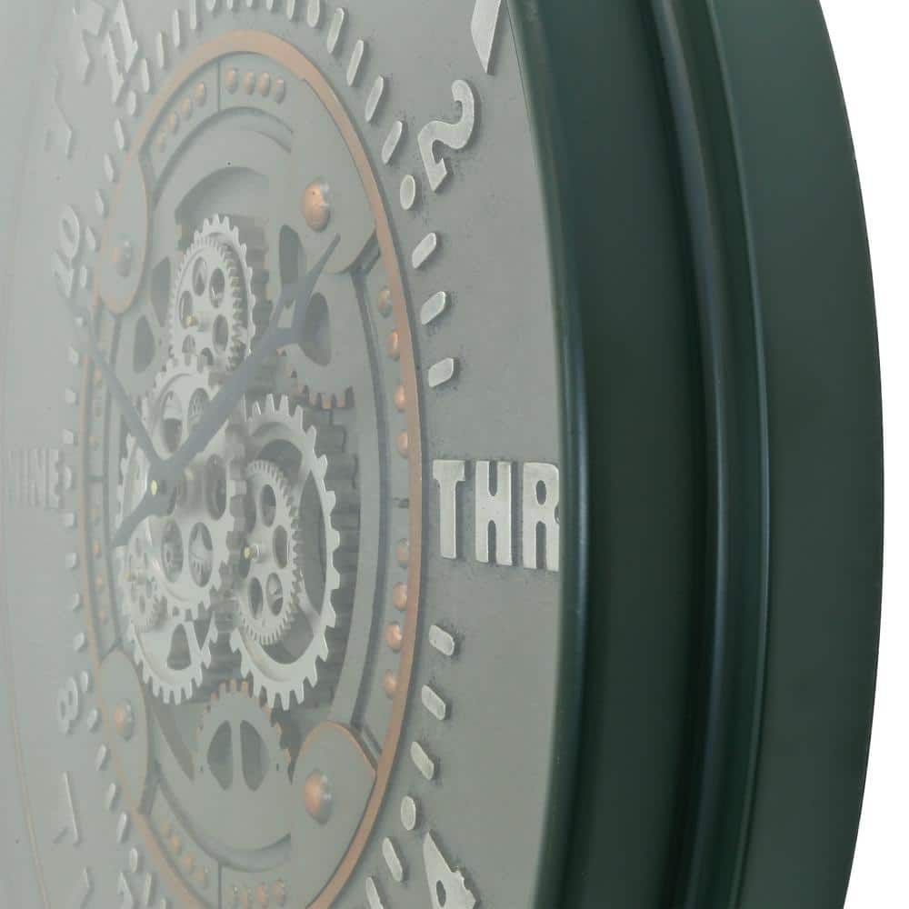 Large Black Metal Industrial Wall Clock with Open Moving Gears
