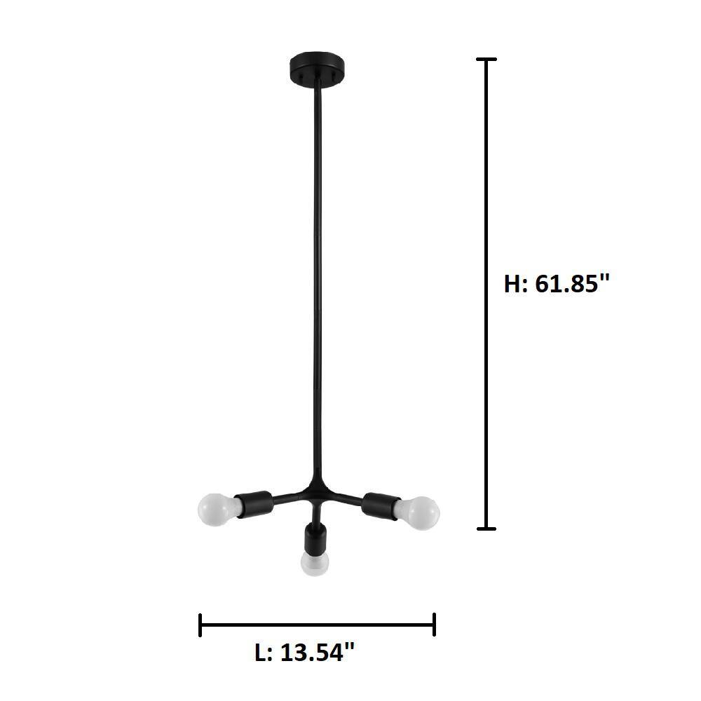 Matte Black Steel 3-Light Flush Mount Pendant