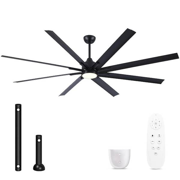 Crism 84 in. Indoor Black Large Standard Ceiling Fan with Light Kit and Remote Control, Down Rod Mounted
