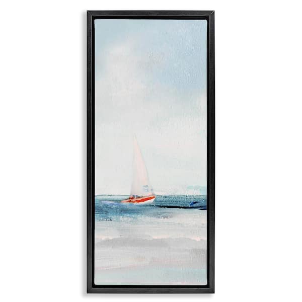 Stupell Industries Sailboat in Distance by Sally Swatland Black Floater Frame Coastal Graphic Art Print 31 in. x 15 in.