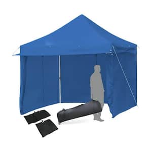 10 ft. x 10 ft. Blue Canopy Pop Up Tent with Removable Side Wall and Roller Bag