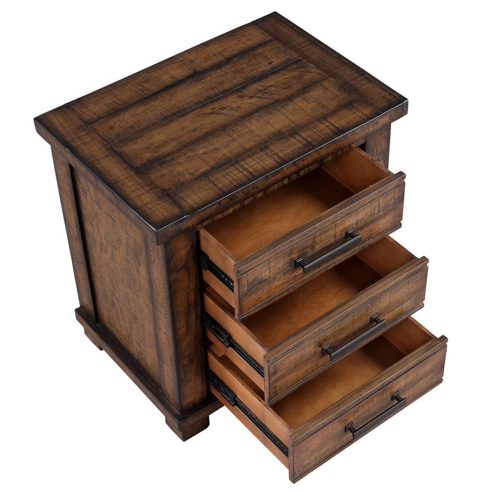 Rustic 3-Drawer Reclaimed Solid Wood Farmhouse Nightstand (24 in. W x 17 in. D x 25.6 in. H) - thumbnail 6