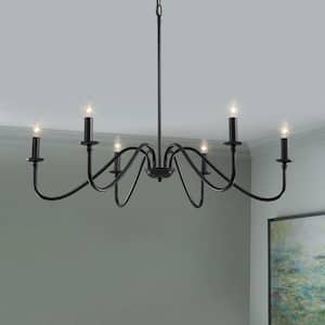 34 in. 6-Light Black Candle Style Chandelier Candlestick Farmhouse Chandelier Kitchen Island Pendant Lighting, Indoor