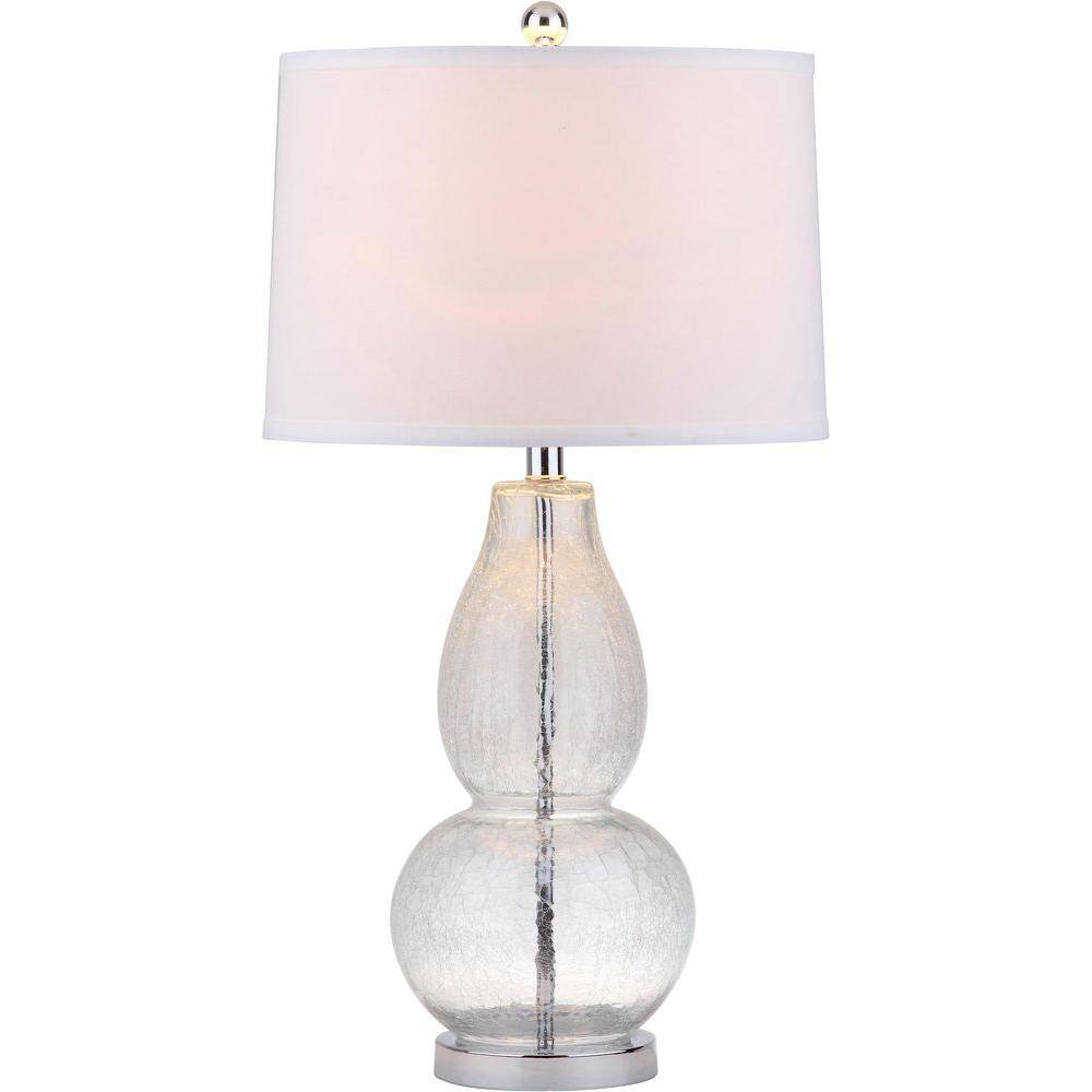 Mercurio Silver Finish Double Gourd Clear Crackle Glass Table Lamp Set