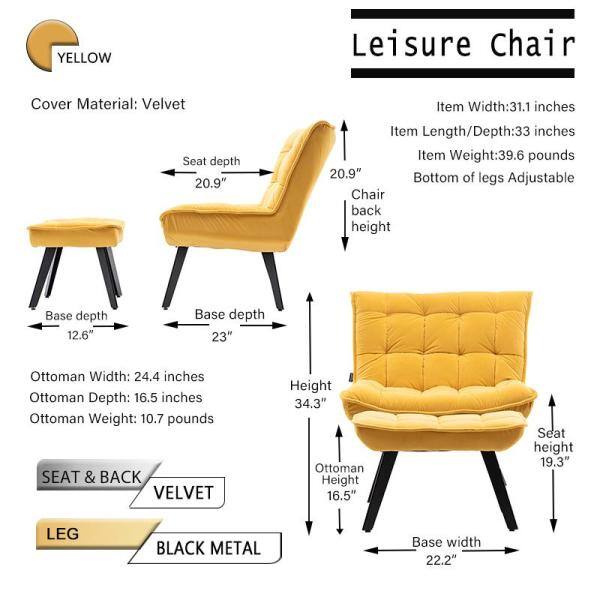 Boyel Living Modern Yellow Soft Velvet Large Width Accent Side Chair With Ottoman Black Legs For Bedroom And Room Dc 852 The Home Depot Boyel Living Modern Yellow Soft Velvet, Large Living Room Chairs With Ottoman