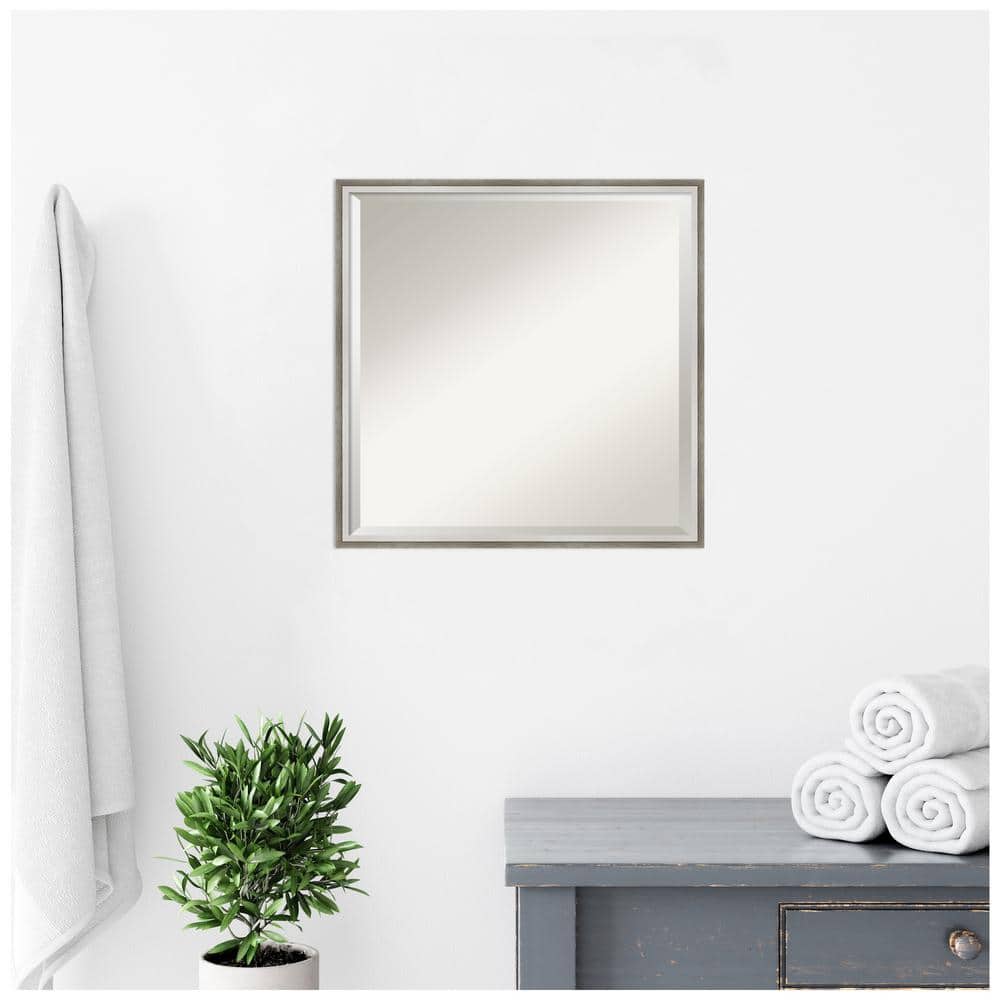 Elegant Rectangular Bronze & Silver Wood Bathroom Vanity Mirror 21x21