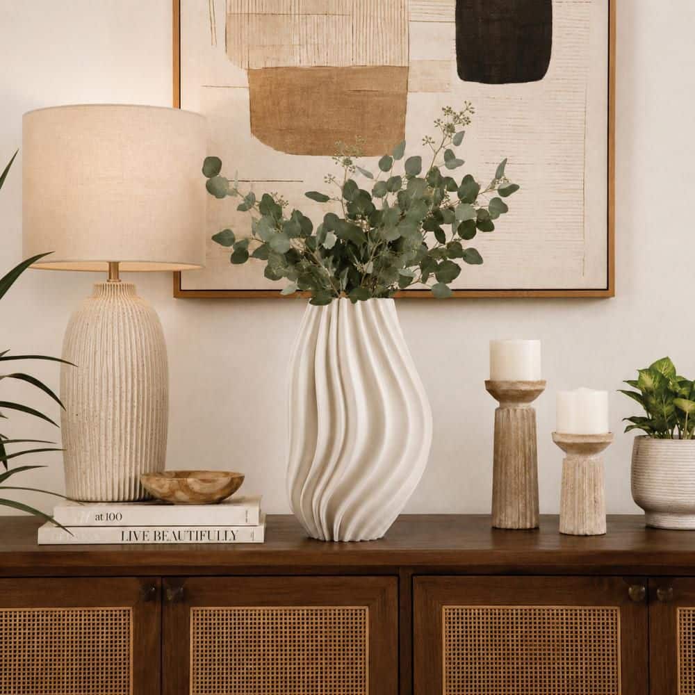 16 in. Ivory Ceramic Oval Decorative Vase price history on PriceWatchPro