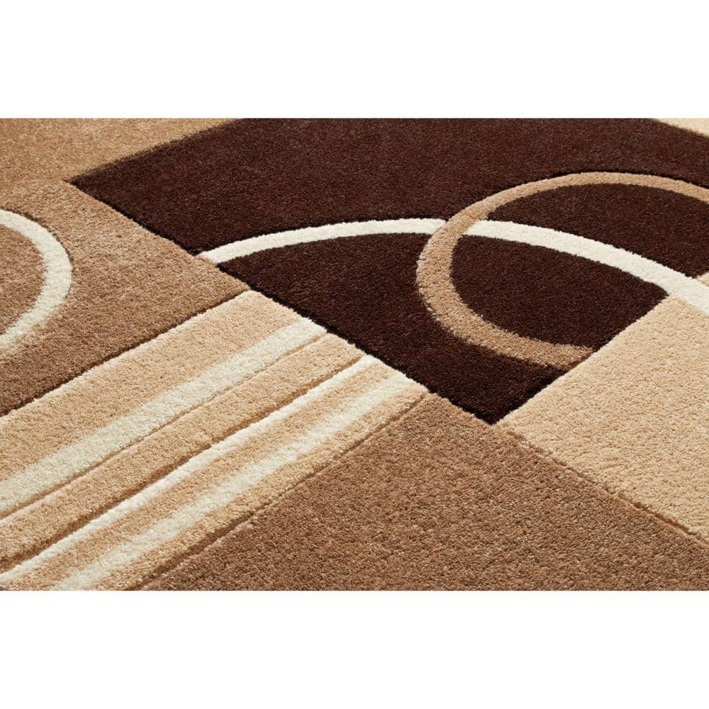 Ivory and Brown Geometric Synthetic Area Rug 3'11" x 5'3"