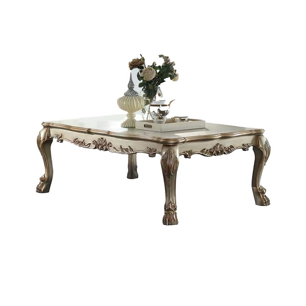 Dresden Gold Patina Rectangular Wood Coffee Table with Storage