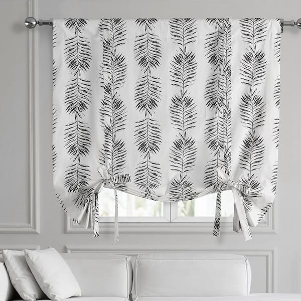 Sago Black Ink Printed Cotton 46 in. W x 63 in. L Room Darkening Rod Pocket Tie-Up Window Shade (1 Panel)