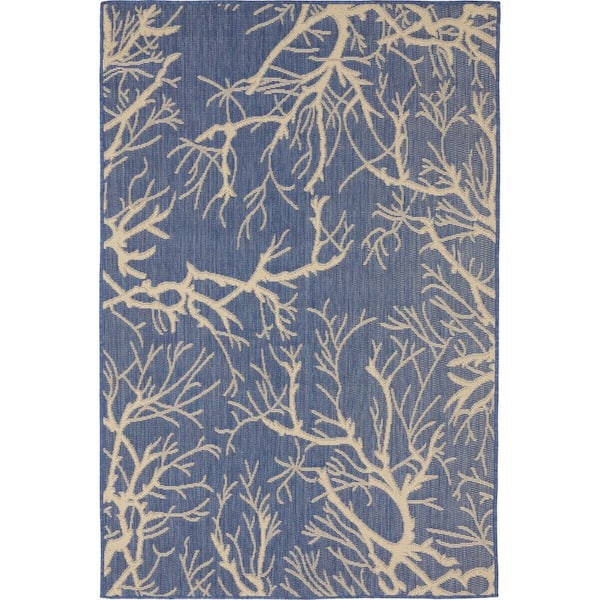 Unique Loom Outdoor Branch Navy Blue 4' 0 x 6' 0 Area Rug