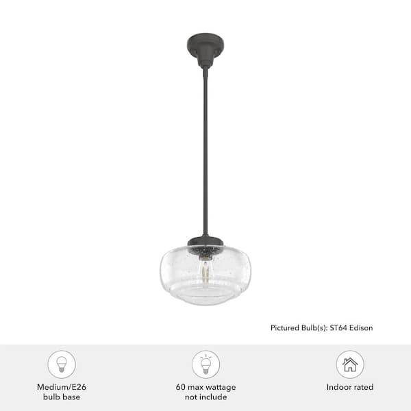 Hunter - Saddle Creek 1 Light Noble Bronze Mini Pendant with Seeded Glass Shade Kitchen Light