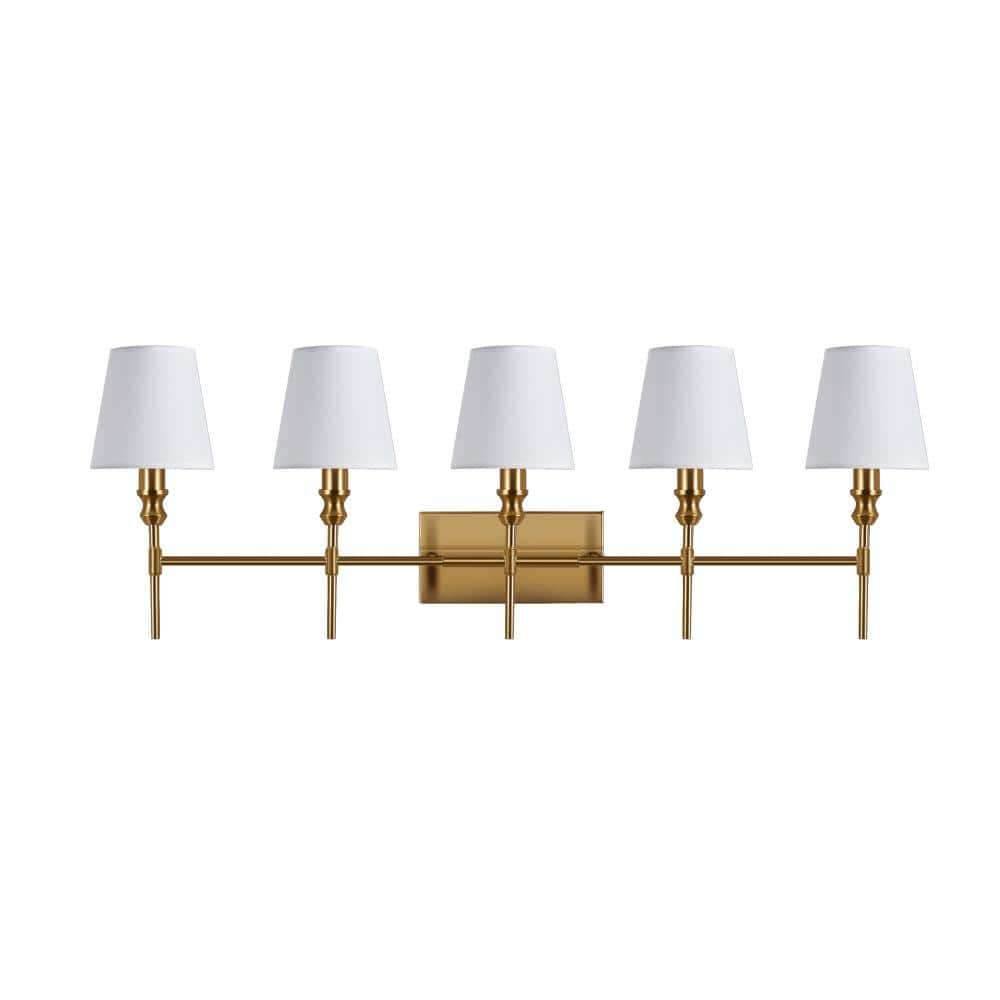 40.9 in. 5-Light Brushed Gold Wall Lamp with Fabric Shade for E26 Bulbs,Dimmable Wall Lamp price history on PriceWatchPro