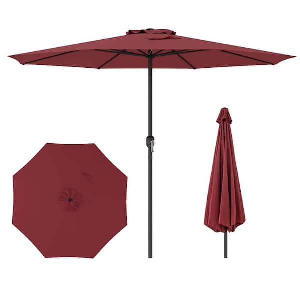 12 ft. Metal Market Patio Umbrella with Crank Handle 8-Sturdy Ribs in Red