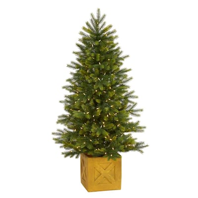 5 ft. Pre-Lit Manchester Fir Artificial Christmas Tree in Planter with 250 Clear Warm Multi-Function LED Lights