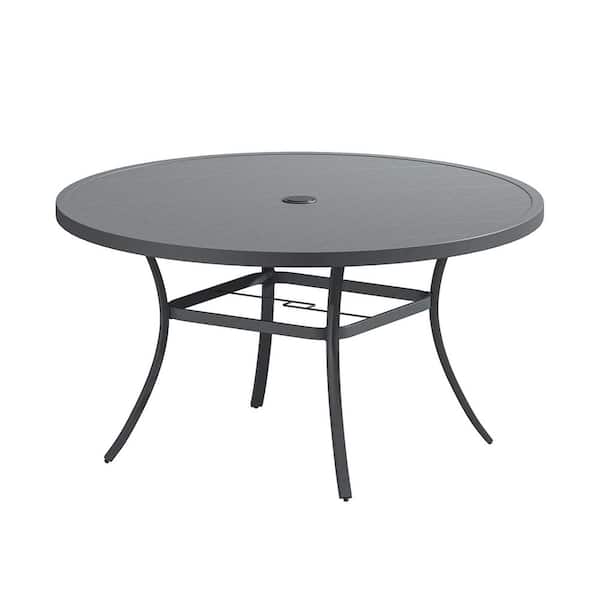 Dark Gray Metal 53 in. All Weather Round Outdoor Dining Table with 1.57 in.-1.90 in. Umbrella Hole for 8 People