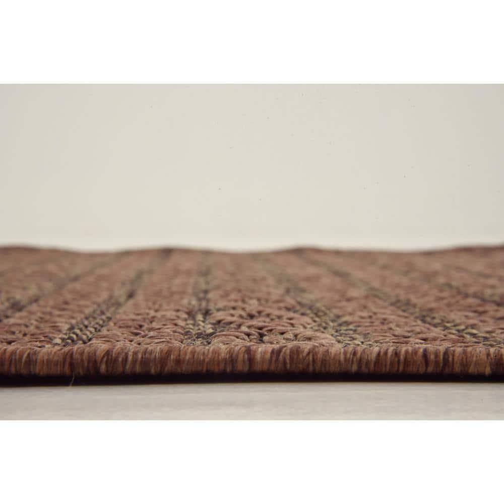 Brown Stripe Flat Woven Reversible Outdoor Rug 3'3" x 5'1"