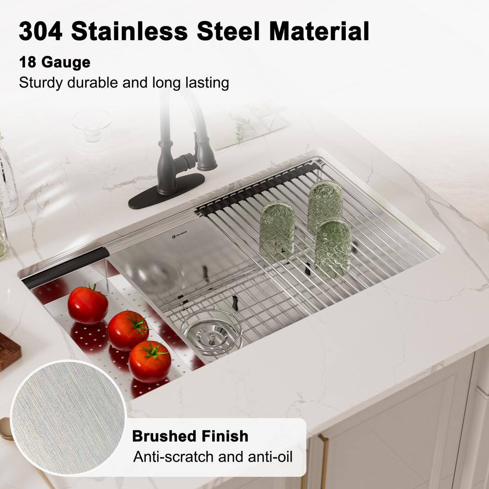 32" Undermount Single Bowl Brushed Stainless Steel Kitchen Sink with Accessories