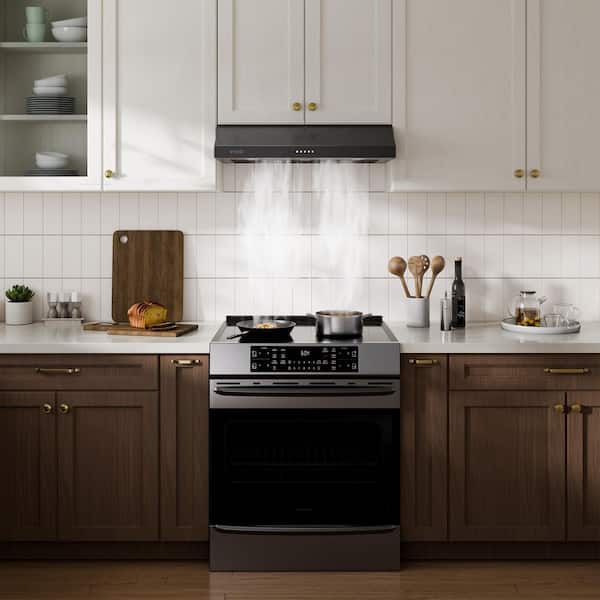 30 in. 600 CFM Ducted Under Cabinet Range Hood with Permanent Filters in Black Stainless Steel, Push Button LED Lighting