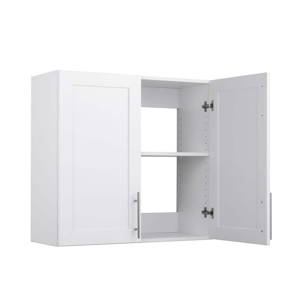 White Wall Cabinet with Adjustable Shelving and Panel Doors