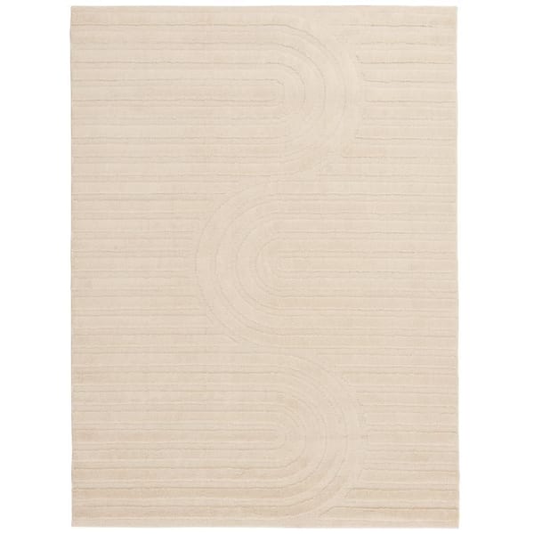Oathil Cream 9 ft. x 12 ft. Geometric Polyester Area Rug
